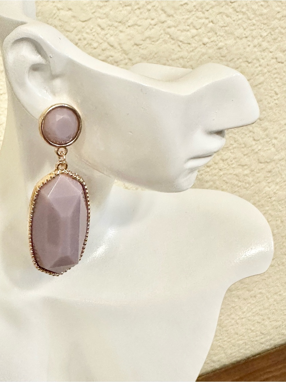 Gold-Tone Lavender Drop Earrings - Faceted Stone